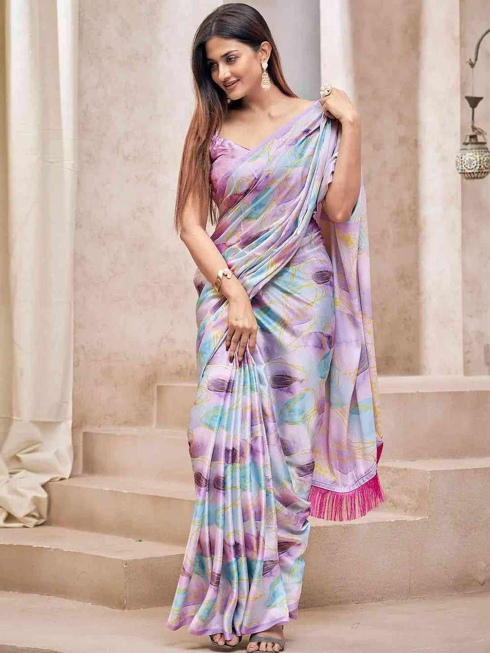 Exclusive Soft Satin Georgette Saree with Digital Print 