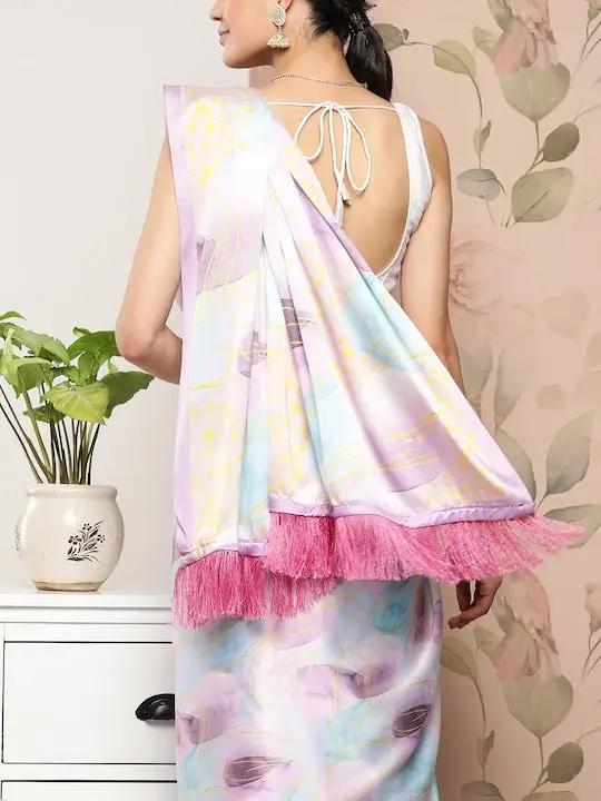 Soft Satin Georgette Pristel Colour Saree