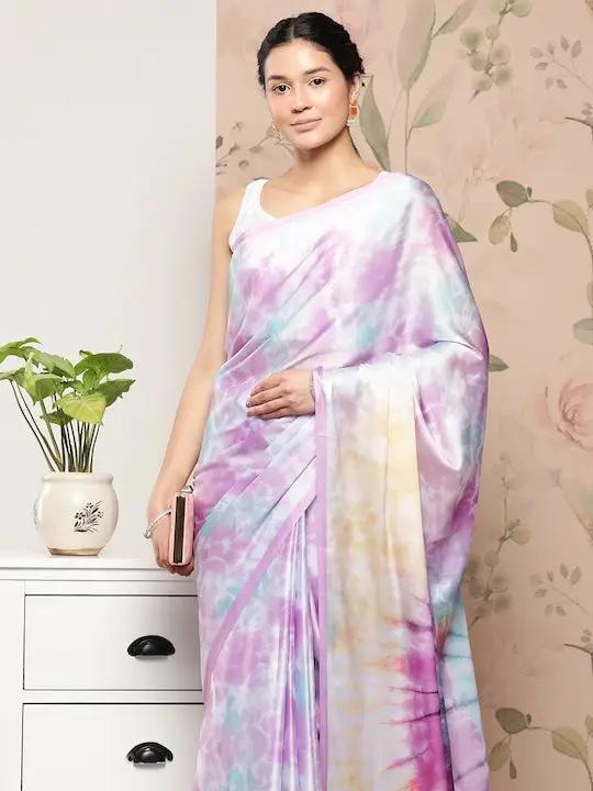 Soft Satin Georgette Pristel Colour Saree