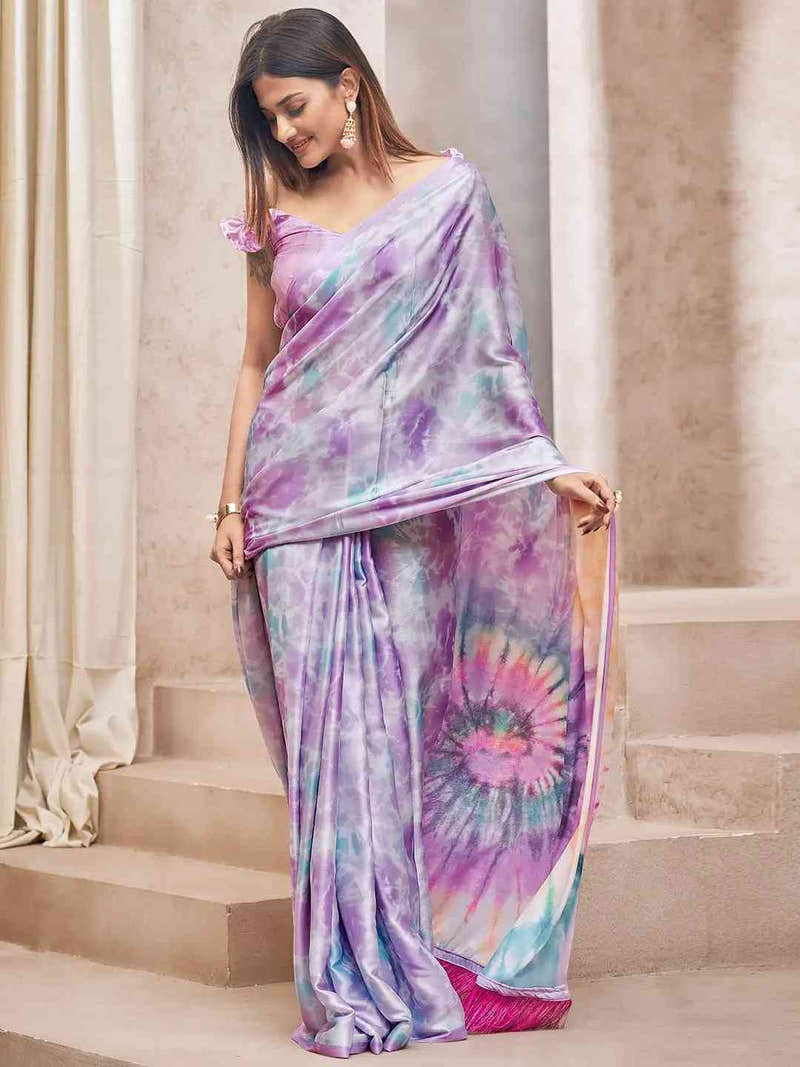 Beautiful Soft Satin Georgette Saree With Digital Print