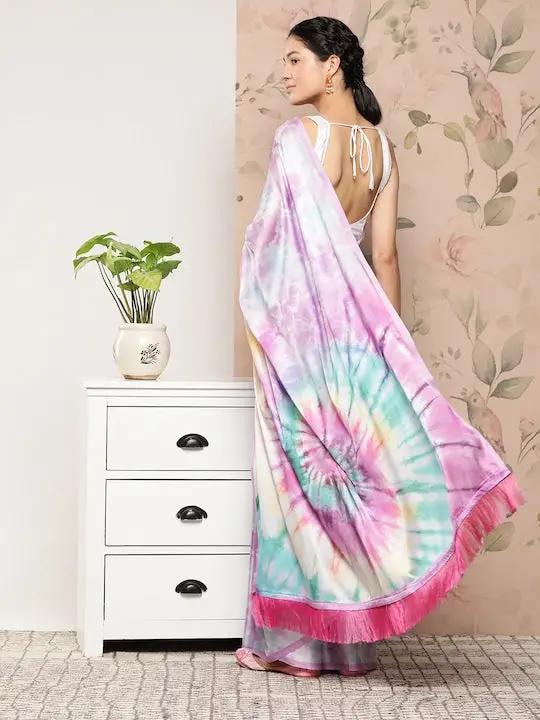 Soft Satin Georgette Pristel Colour Saree