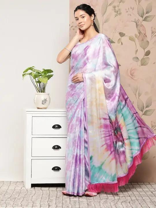 Soft Satin Georgette Pristel Colour Saree