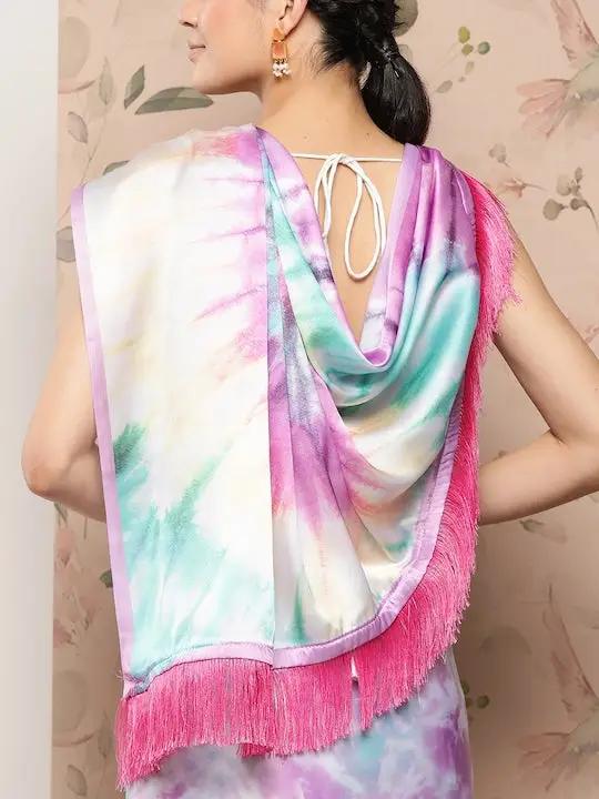 Soft Satin Georgette Pristel Colour Saree