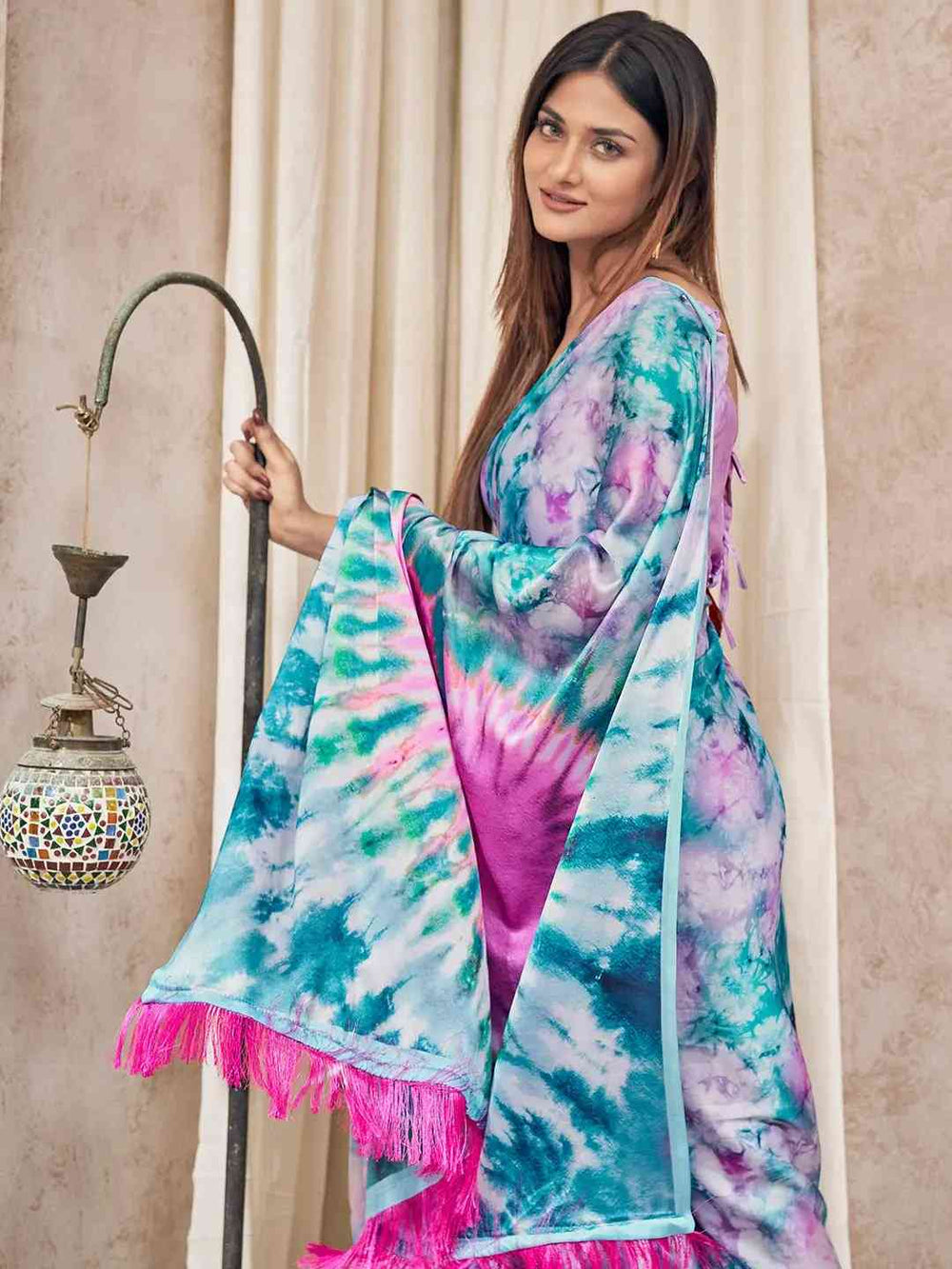 Multi Colour Soft Satin Georgette Saree with Digital Print