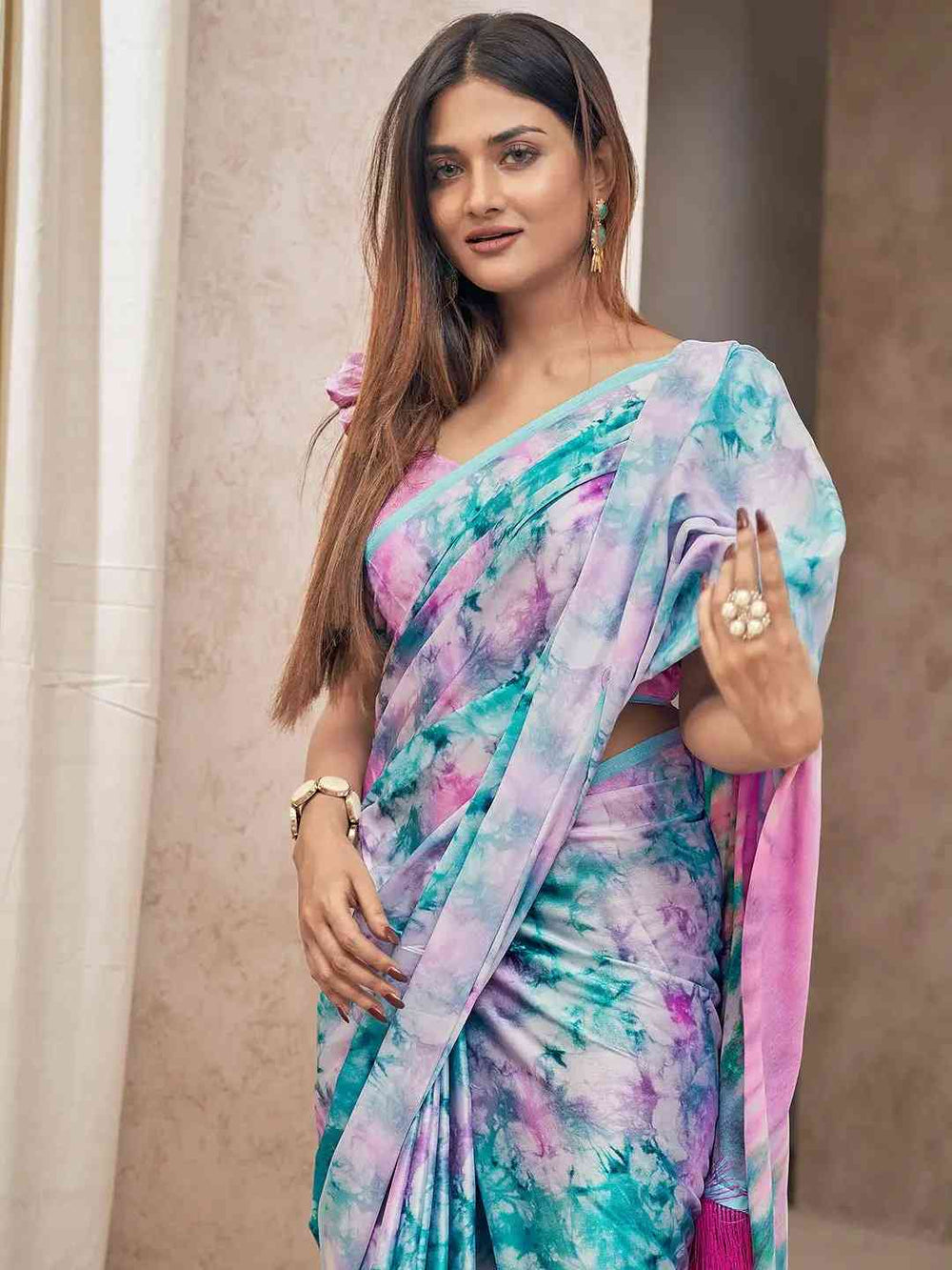 Multi Colour Soft Satin Georgette Saree with Digital Print