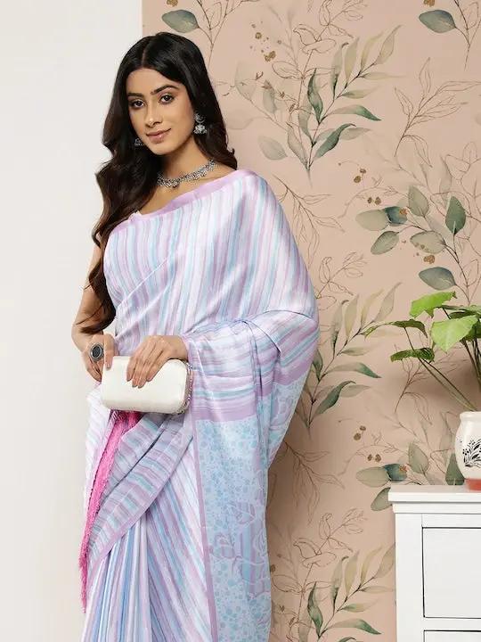 Soft Satin Georgette Pristel Colour Saree