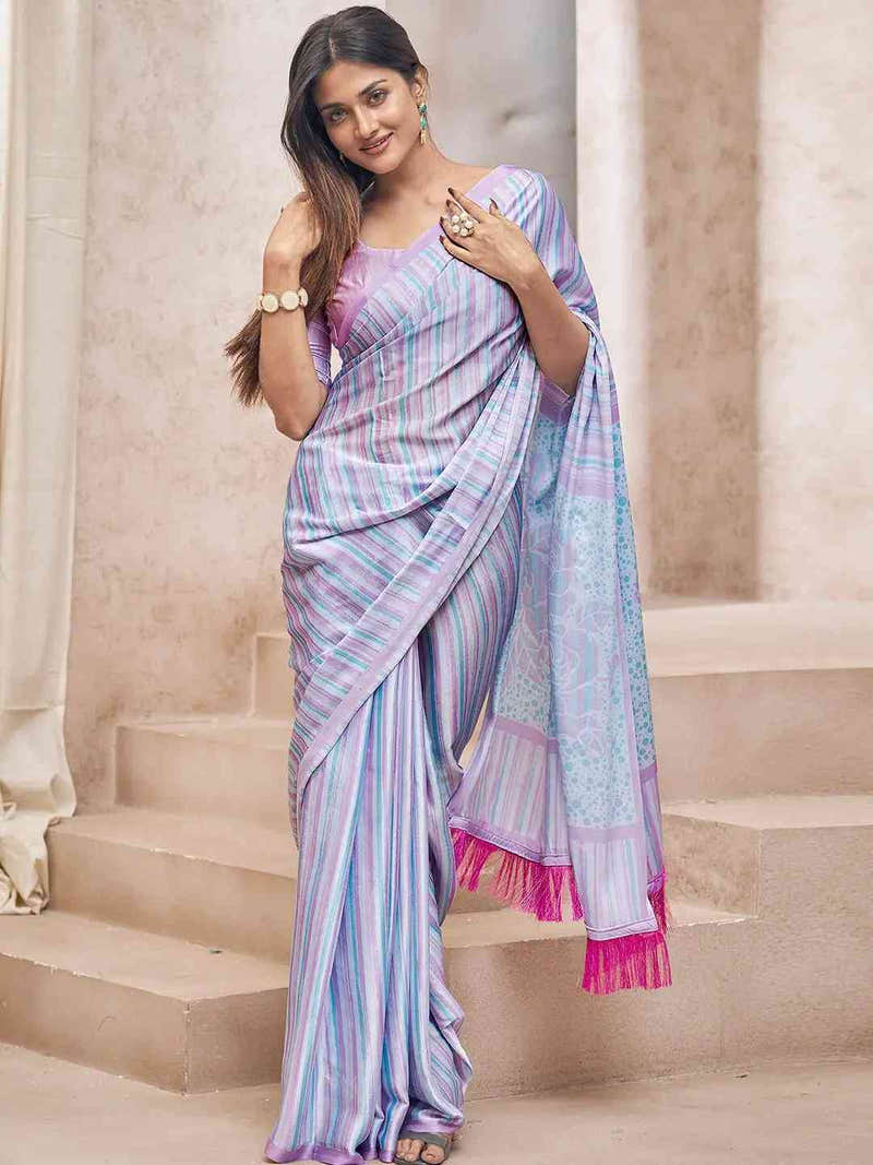 Trendy Soft Satin Georgette Saree With Digital Print