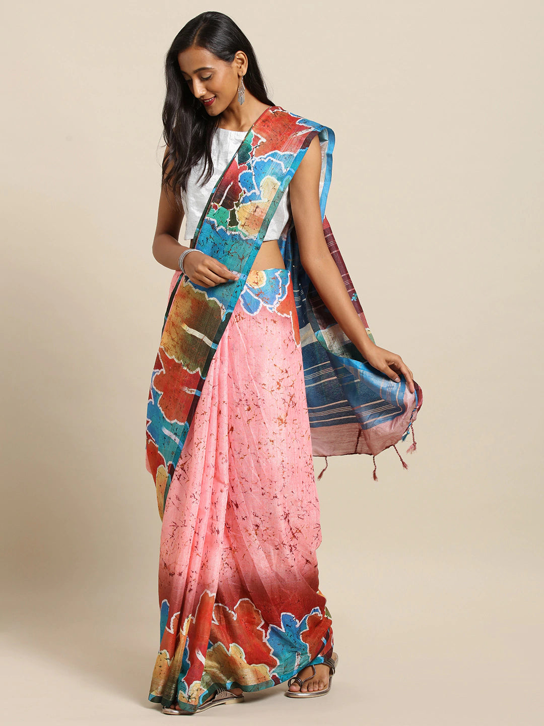 Khadi Gajari Colour Abstract Print Saree 