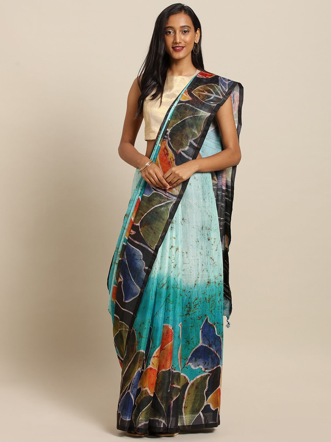  Khadi Turquoise Colour Abstract Print Saree