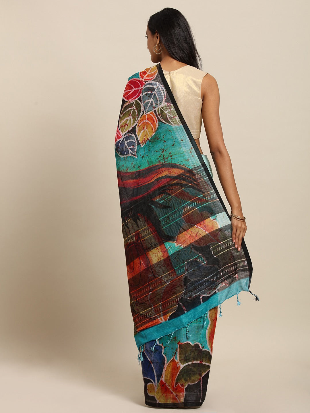  Khadi Turquoise Colour Abstract Print Saree