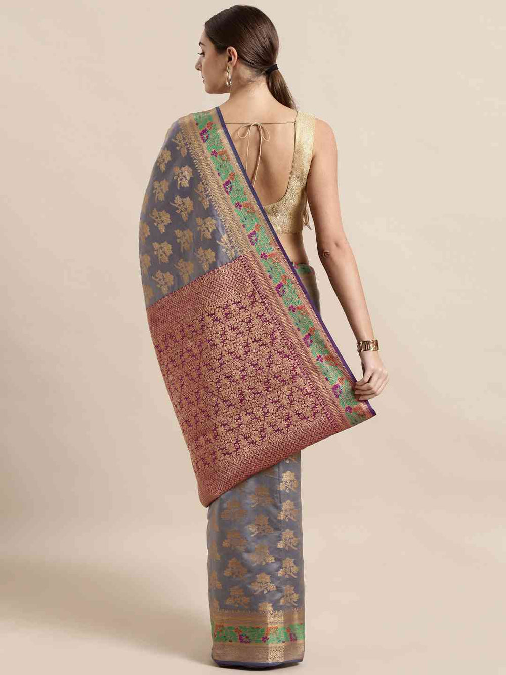 Banarasi Grey Colour Woven Design Saree 