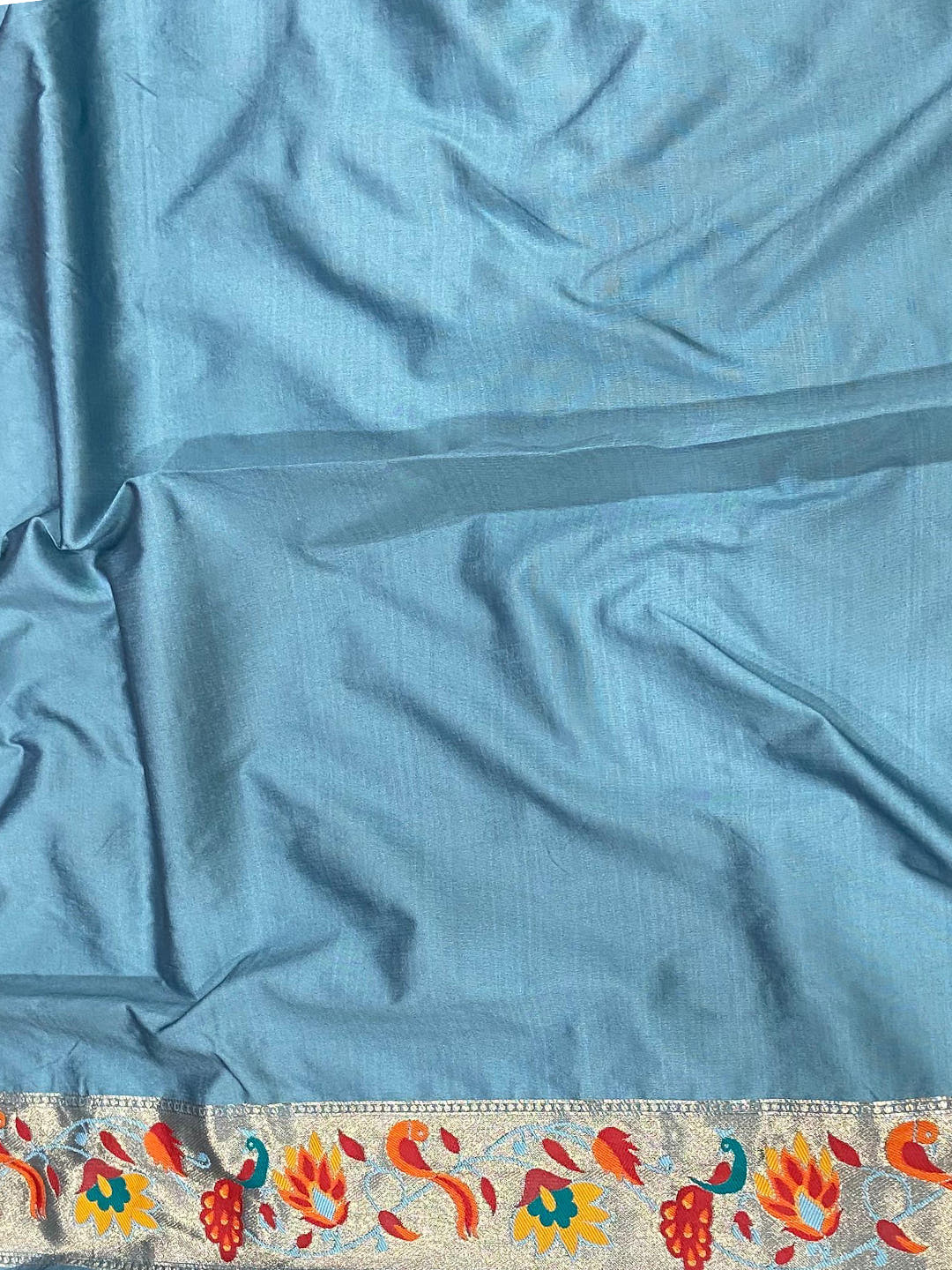 Light Blue Silk Blend Woven Zari Work Paithani Saree
