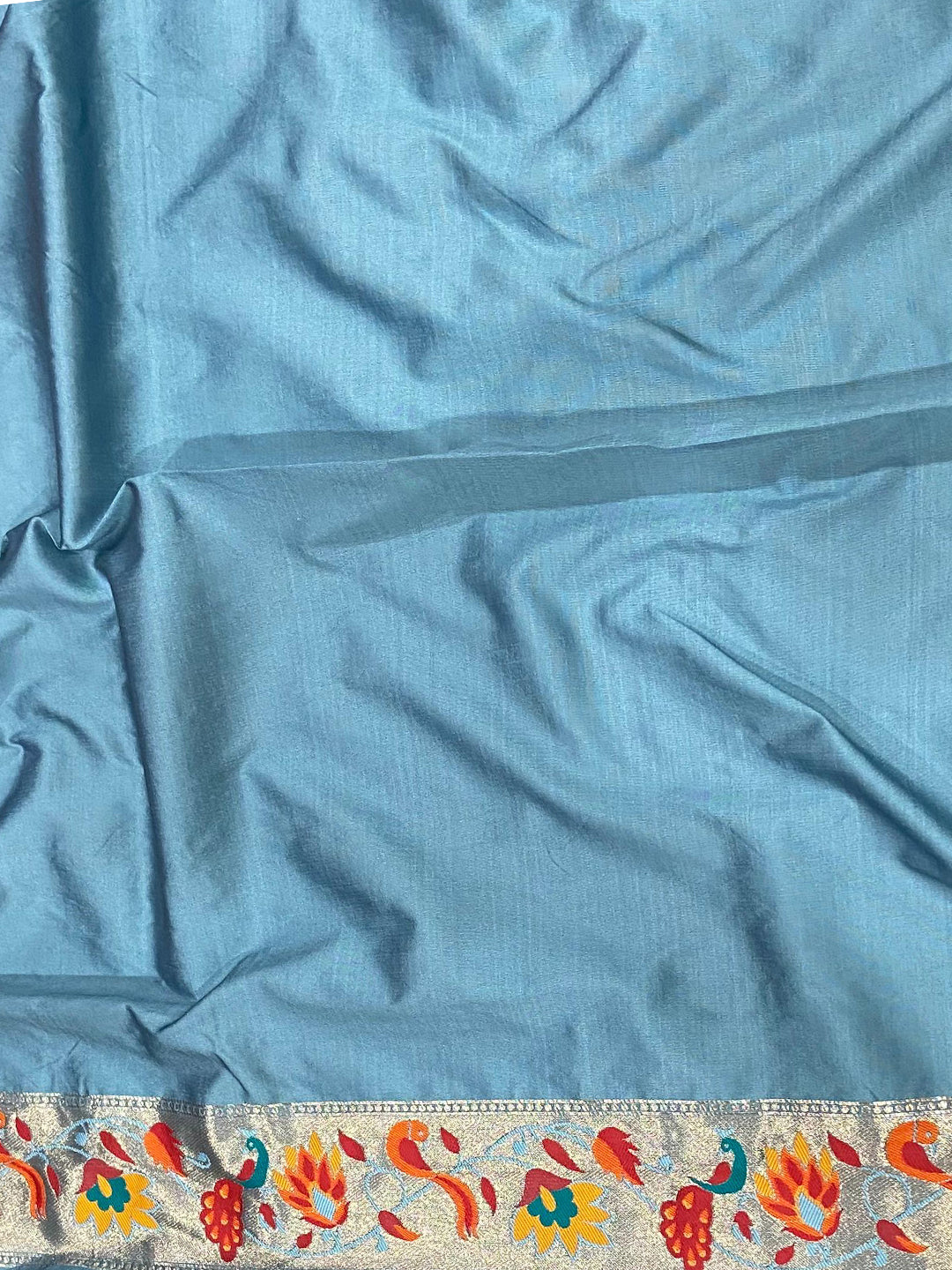 Light Blue Silk Blend Woven Zari Work Paithani Saree
