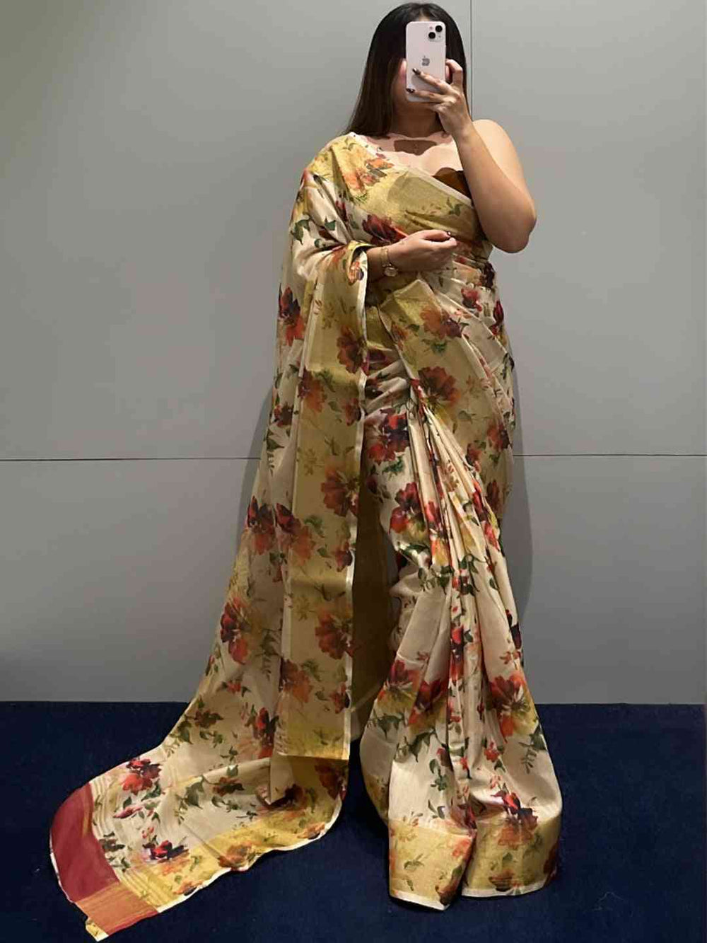 Exclusive Pure Linen Saree with floral design