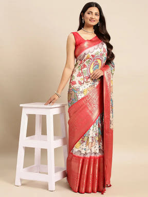 Kalamkari Pattu Banarasi Silk Saree