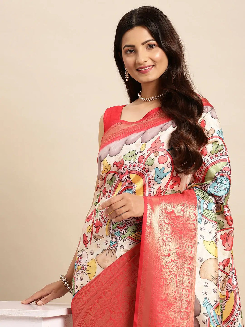 Kalamkari Pattu Banarasi Silk Saree