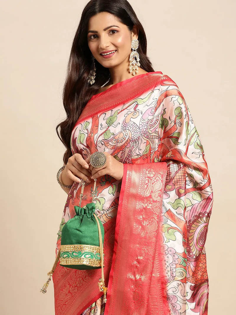 Traditional Kalamkari Pattu Banarasi Silk Saree