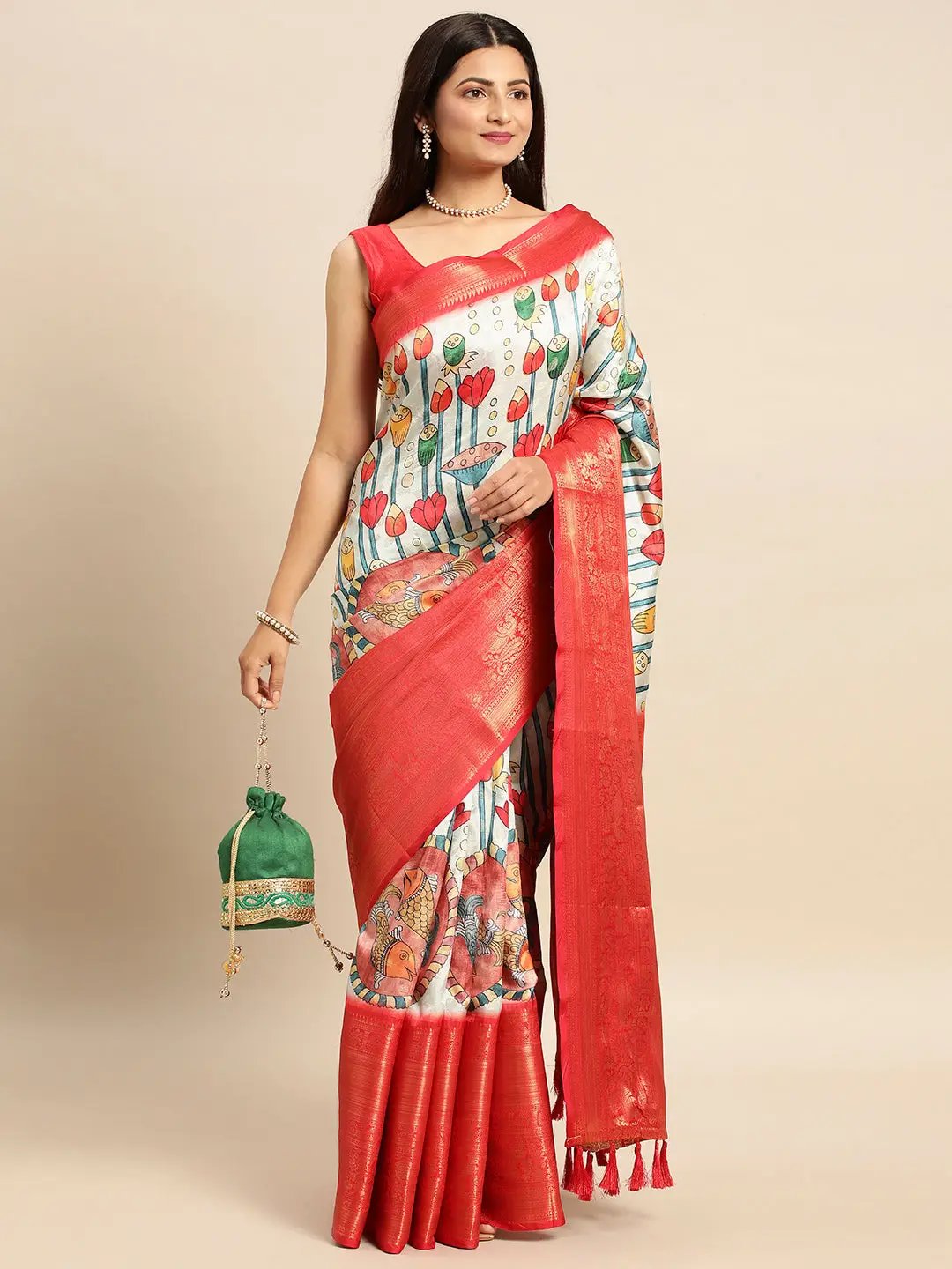 Kalamkari Pattu Banarasi Silk Saree