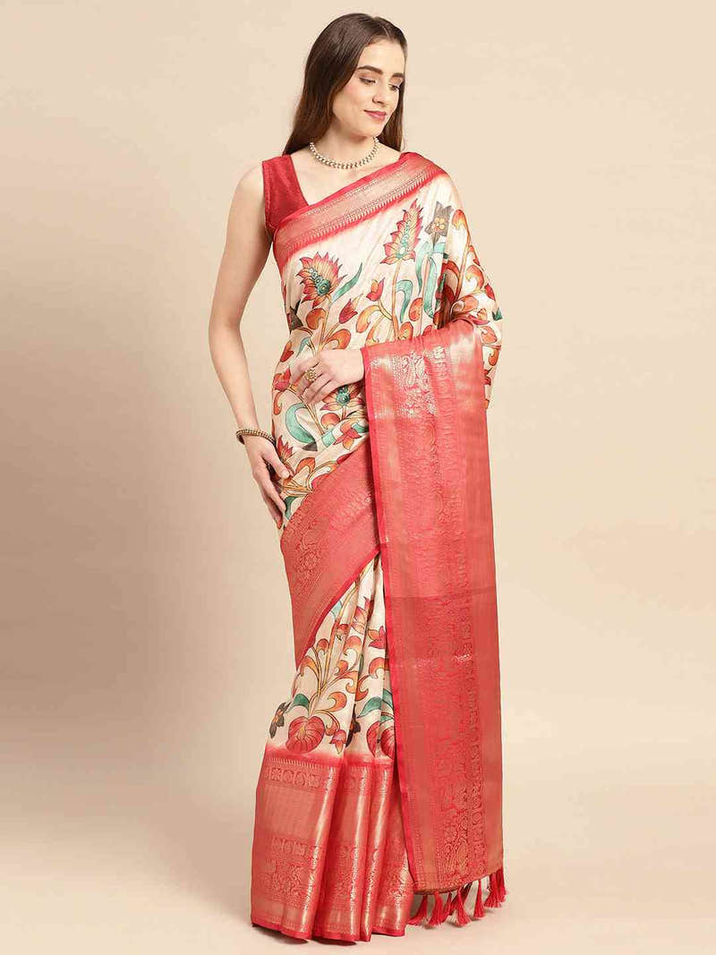 Latest Kalamkari Pattu Banarasi Silk Saree