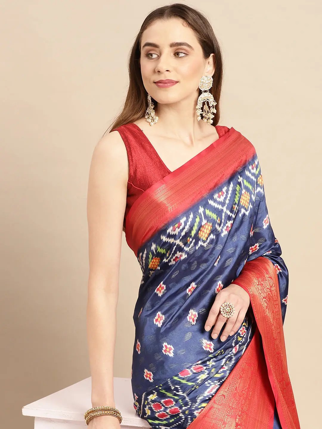 Ikkat Digital Pattu Banarasi Silk Saree
