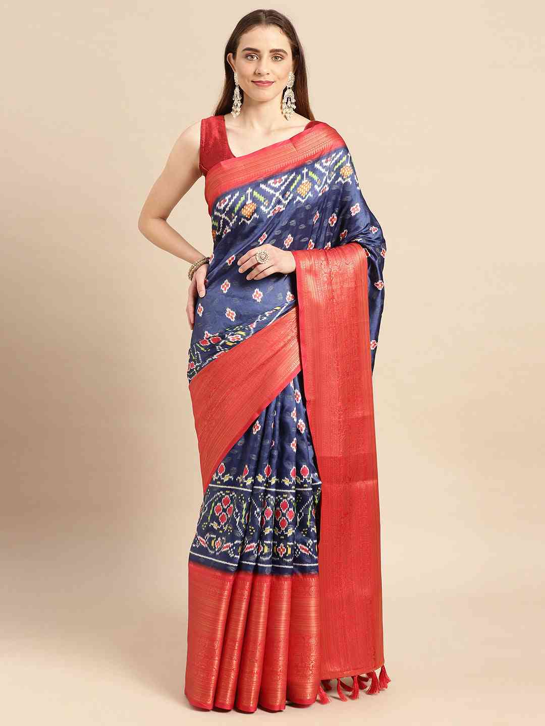 Ikkat Digital Pattu Banarasi Silk Saree