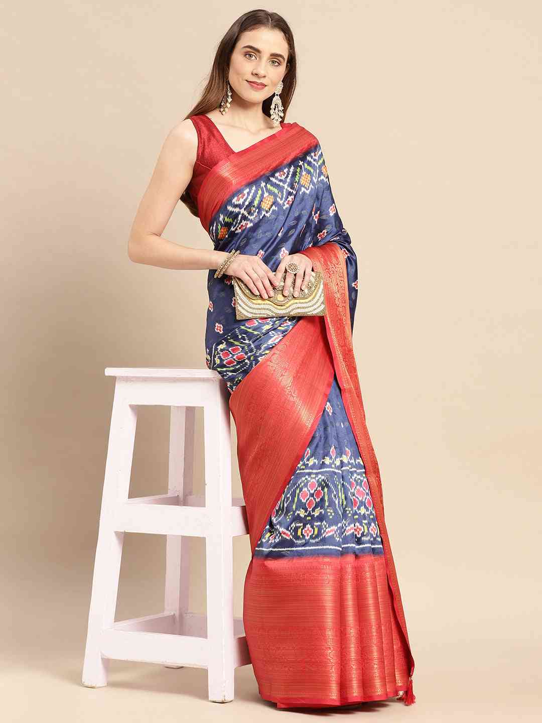 Ikkat Digital Pattu Banarasi Silk Saree