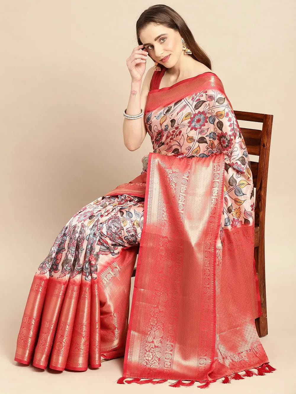 Kalamkari Pattu Banarasi Silk Saree 