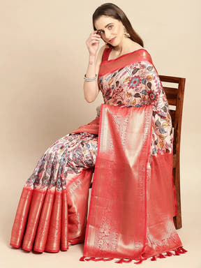 Kalamkari Pattu Banarasi Silk Saree 