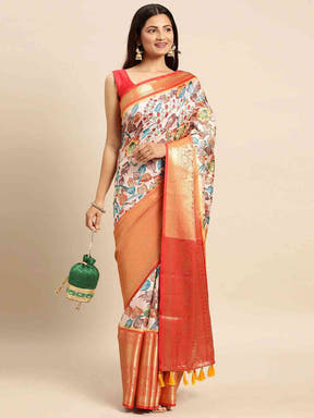 Kalamkari Pattu Banarasi Silk Saree 