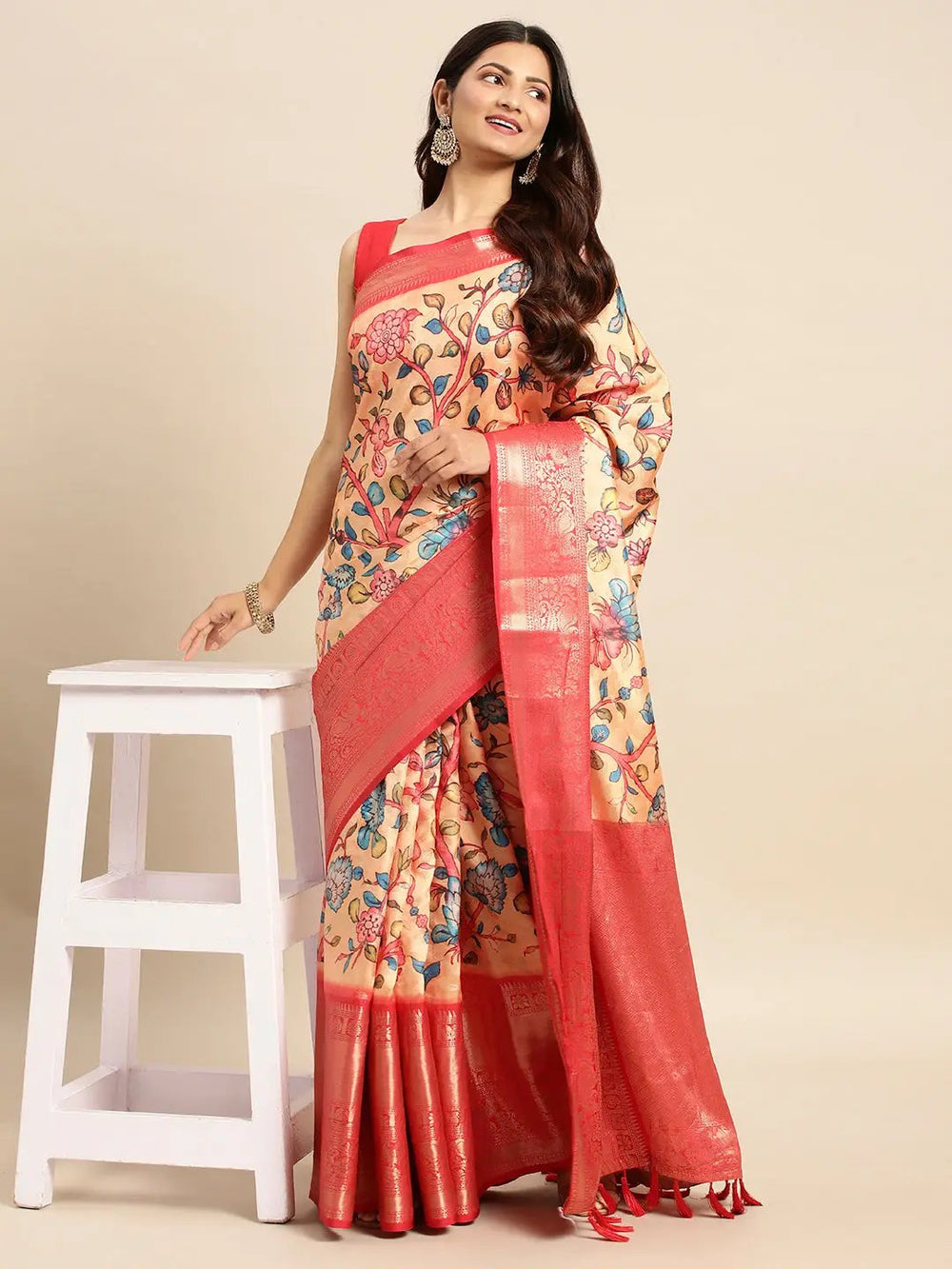 Kalamkari Pattu Banarasi Silk Saree 