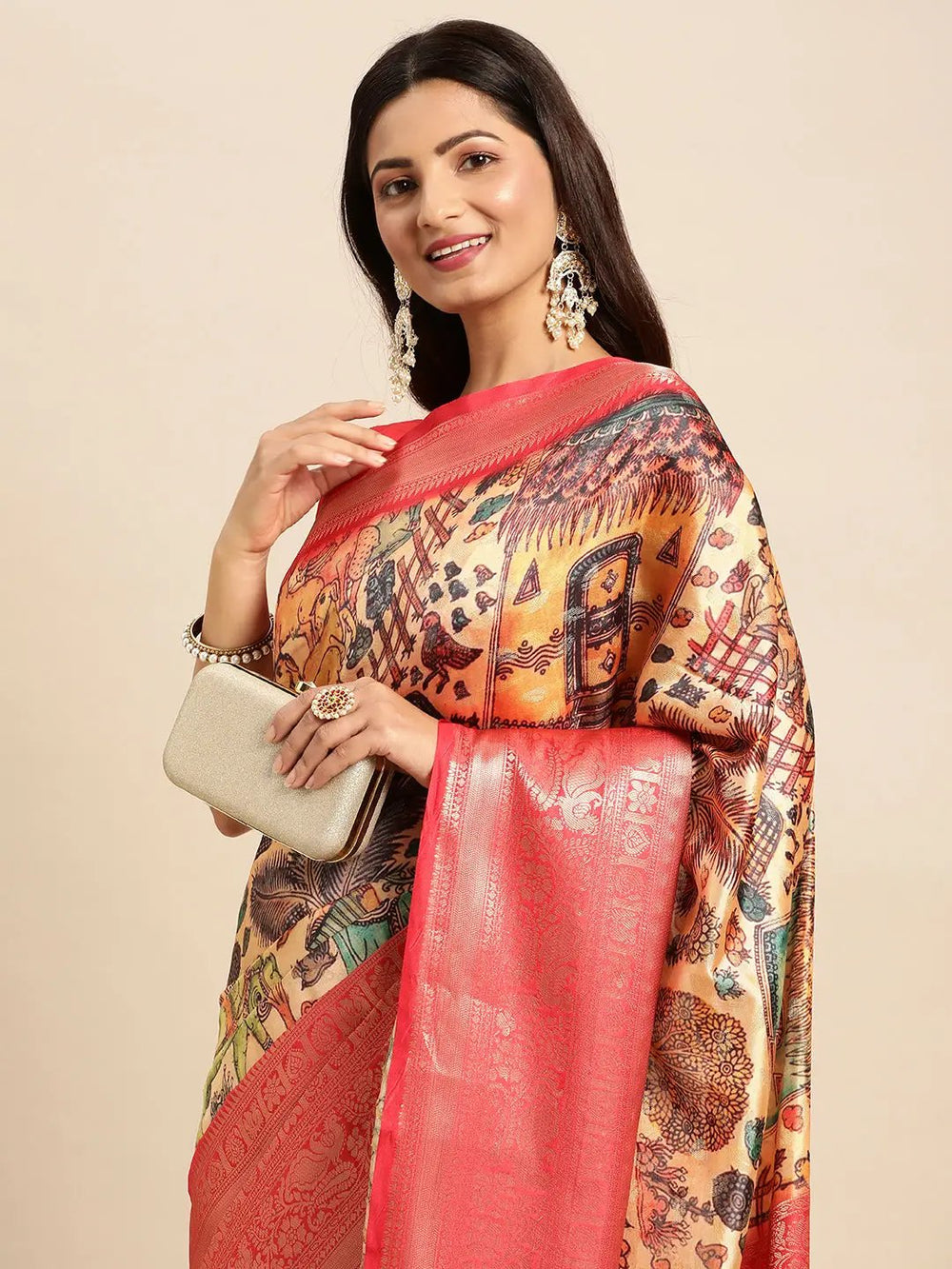 Kalamkari Pattu Banarasi Silk Saree 