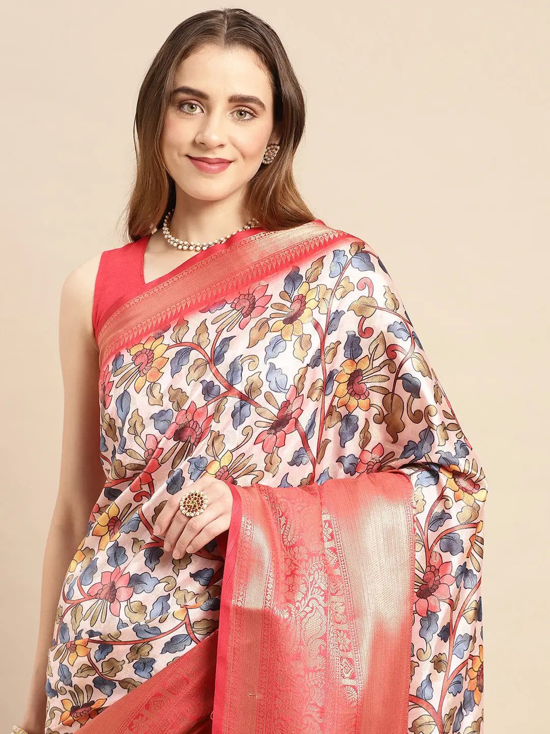 Kalamkari Pattu Banarasi Silk Saree 