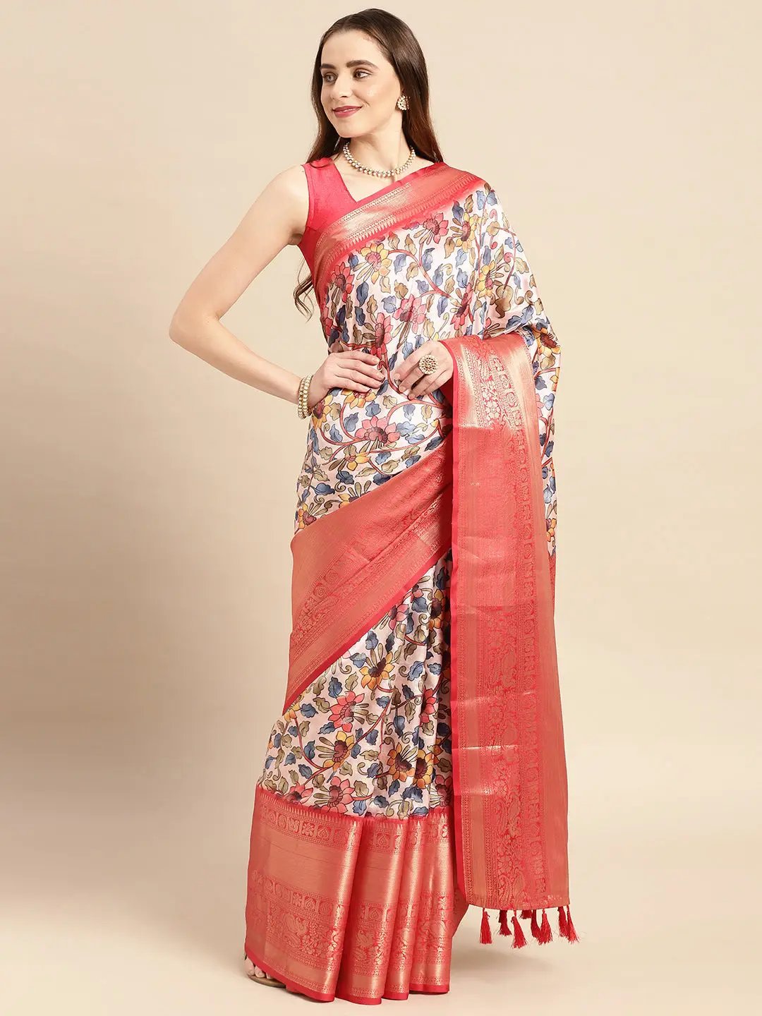 Kalamkari Pattu Banarasi Silk Saree 