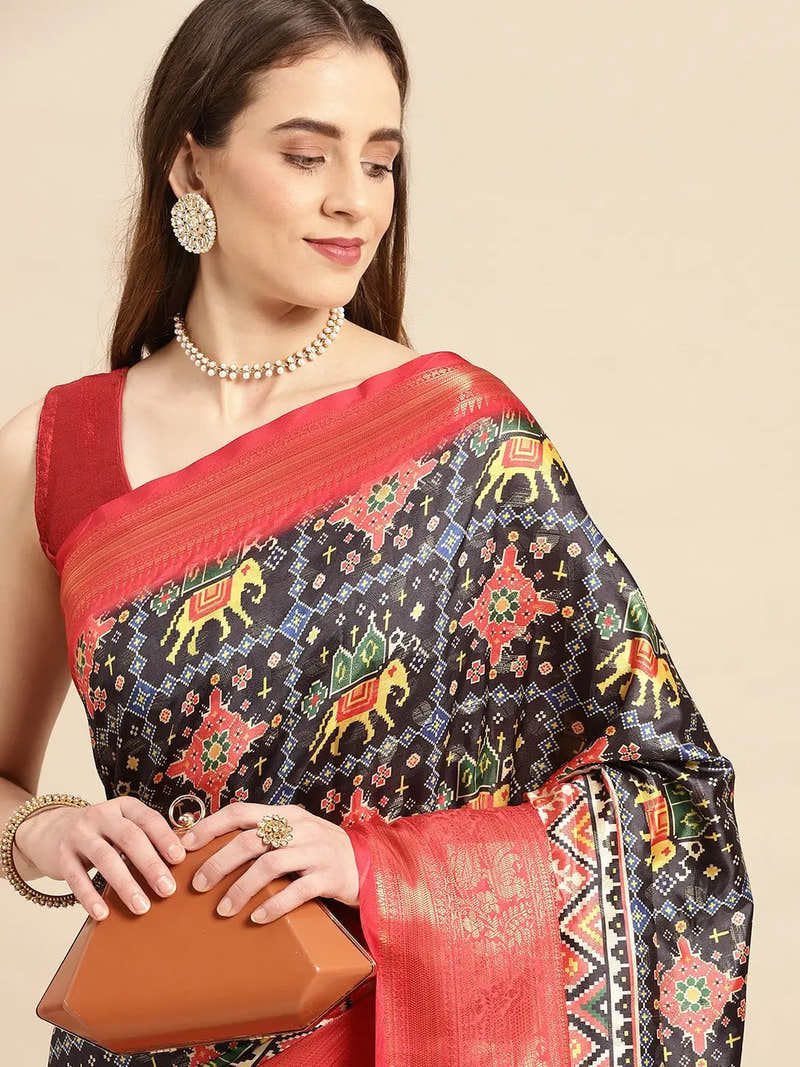Black Elephant Kalamkari Banarasi Saree