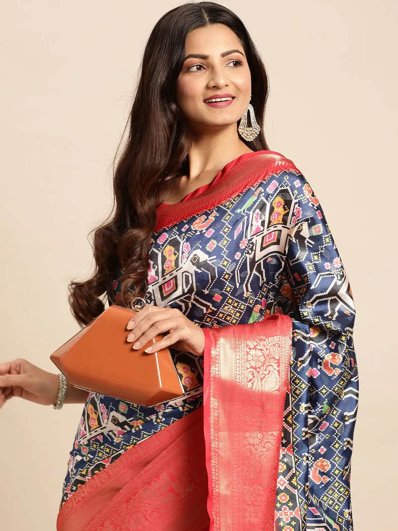 Blue Paisley Kalamkari Banarasi Saree