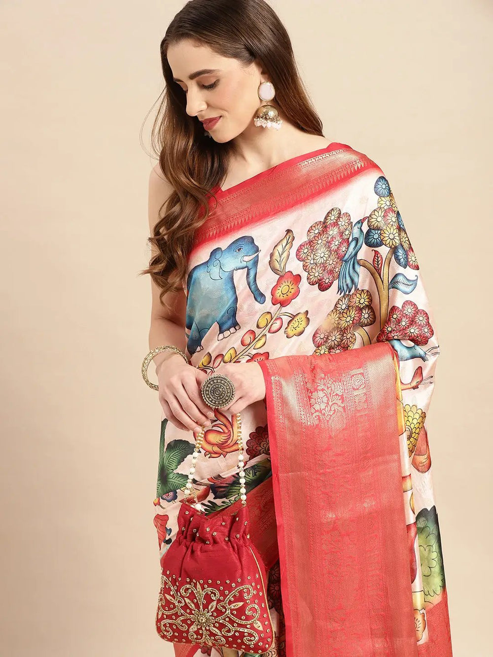 Kalamkari Pattu Banarasi Silk Saree 