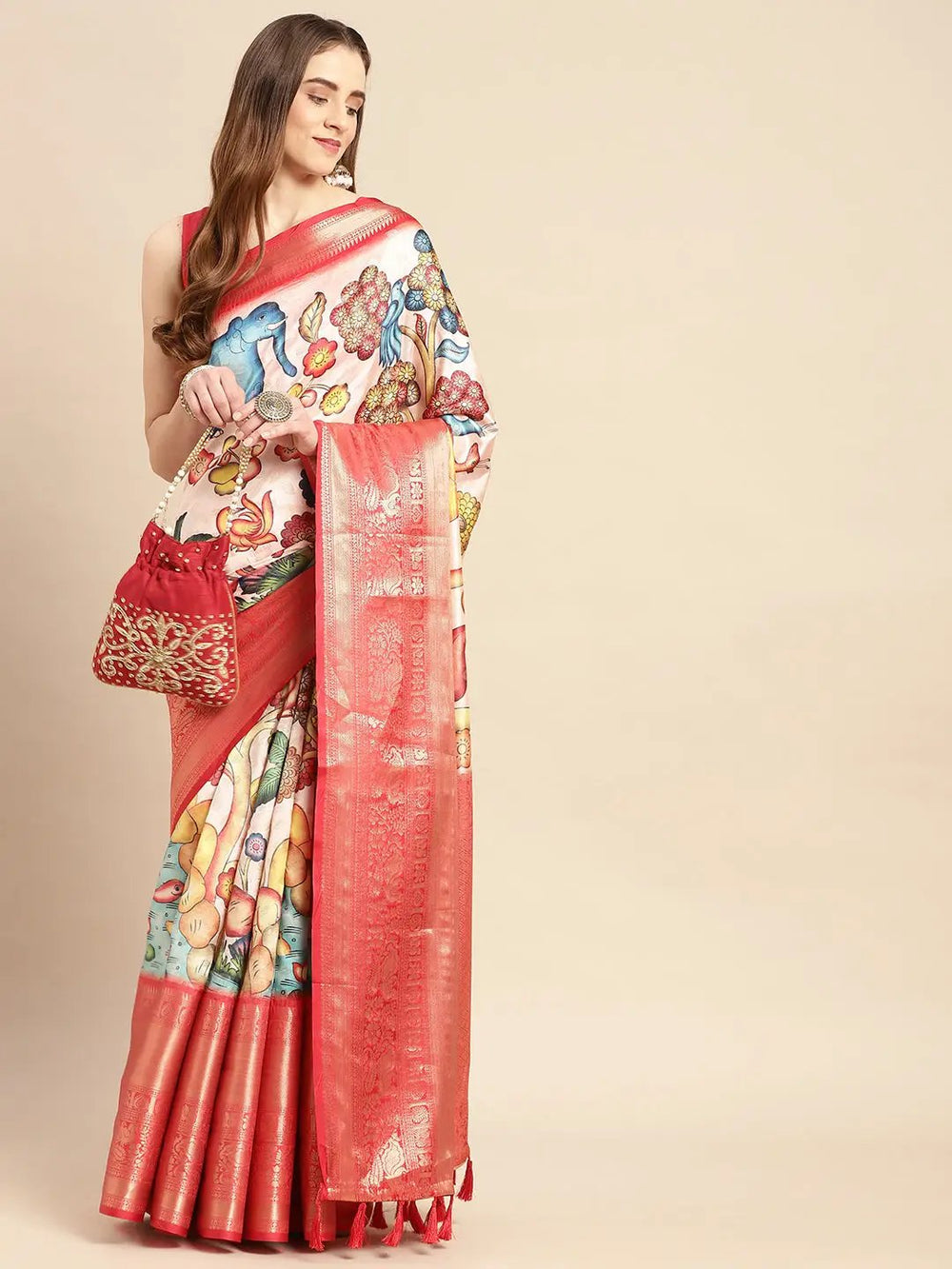 Kalamkari Pattu Banarasi Silk Saree 