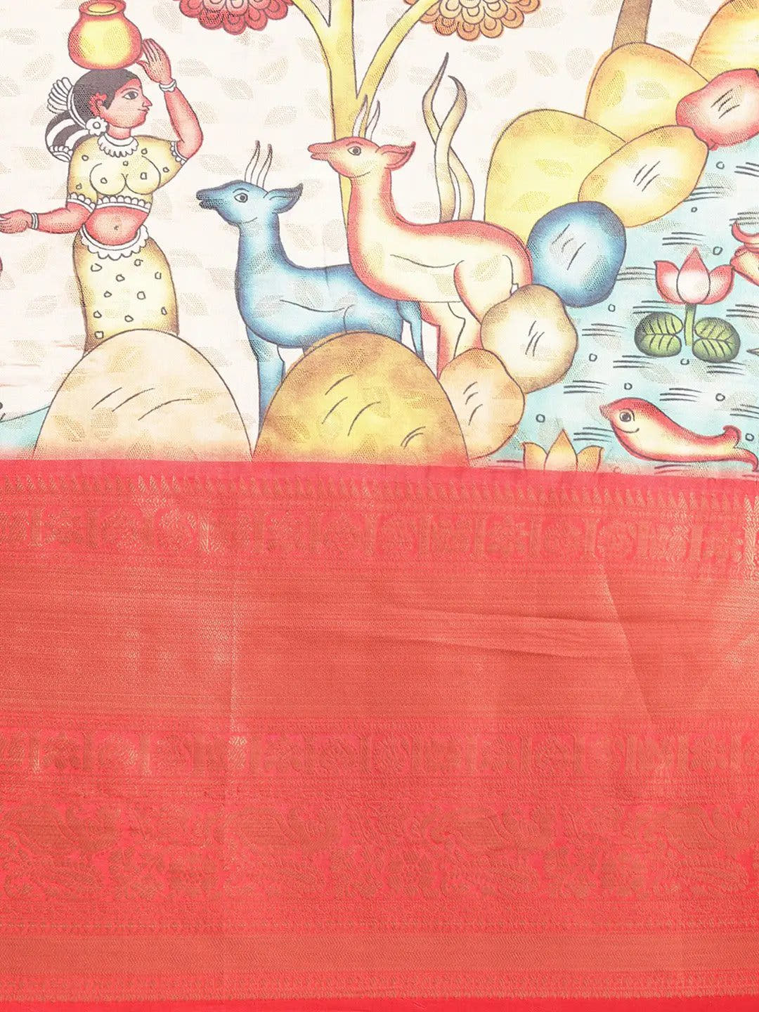 Kalamkari Pattu Banarasi Silk Saree 