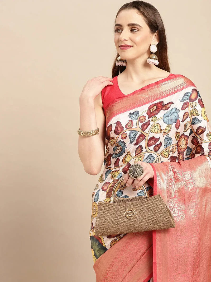 Kalamkari Pattu Banarasi Silk Saree 