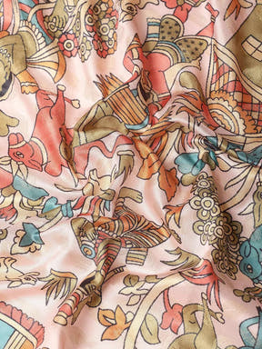 Peach Kalamkari Zari Silk Blend Banarasi Saree
