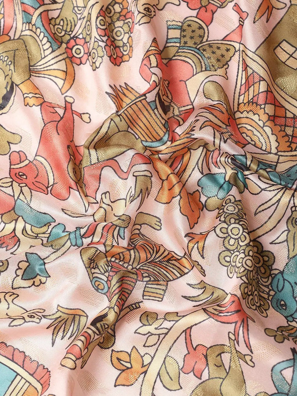  Peach Kalamkari Zari Silk Blend Banarasi Saree