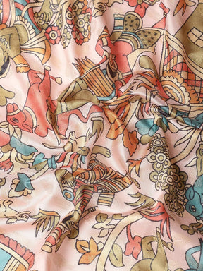  Peach Kalamkari Zari Silk Blend Banarasi Saree