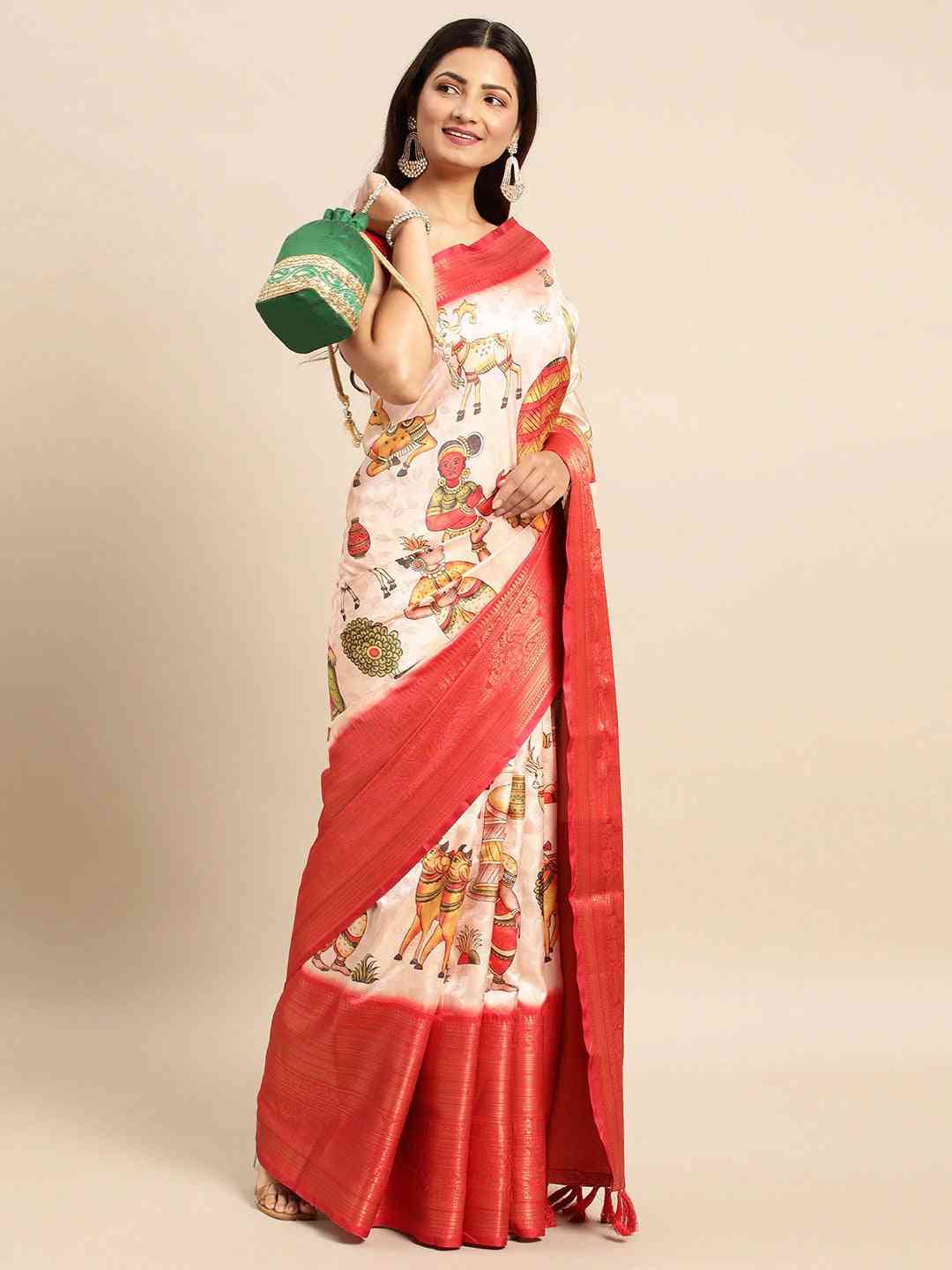Kalamkari Pattu Banarasi Silk Saree 