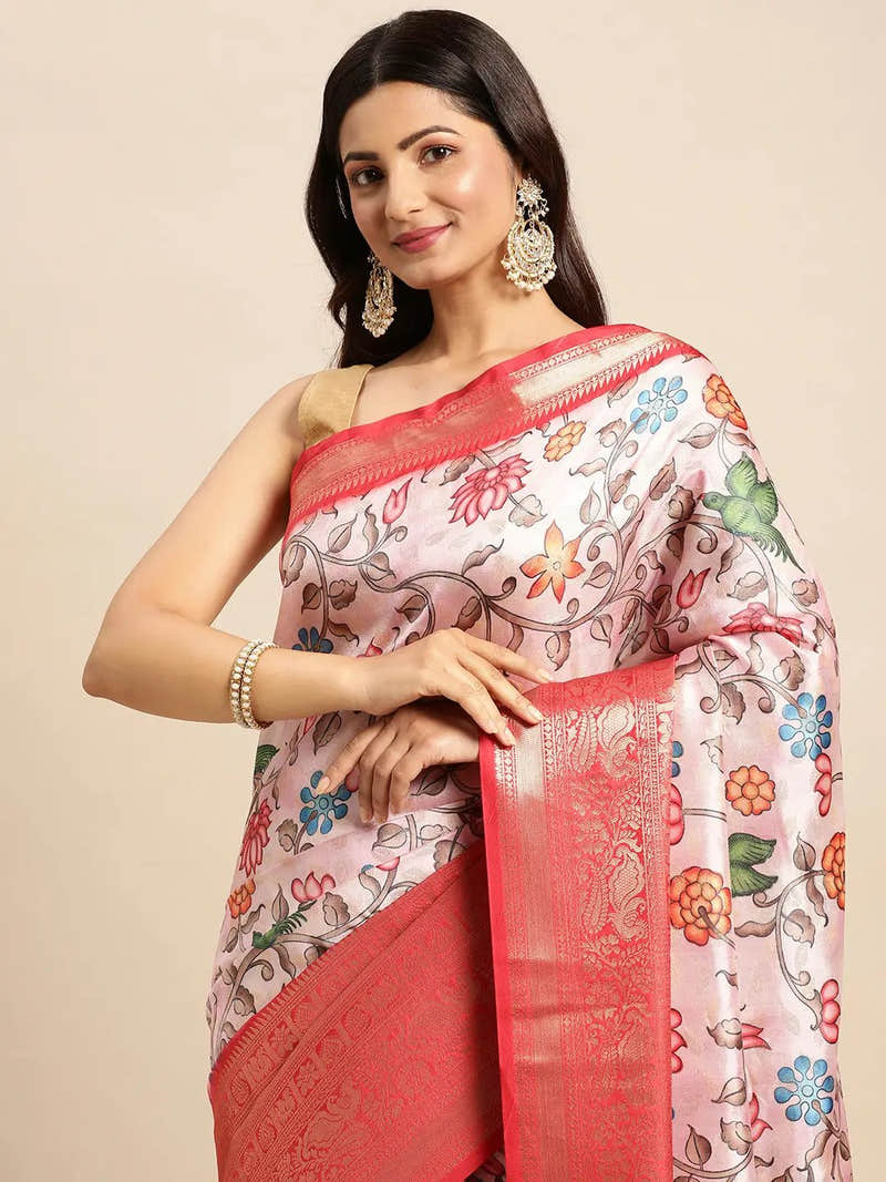 Blush Pink Kalamkari Banarasi Saree