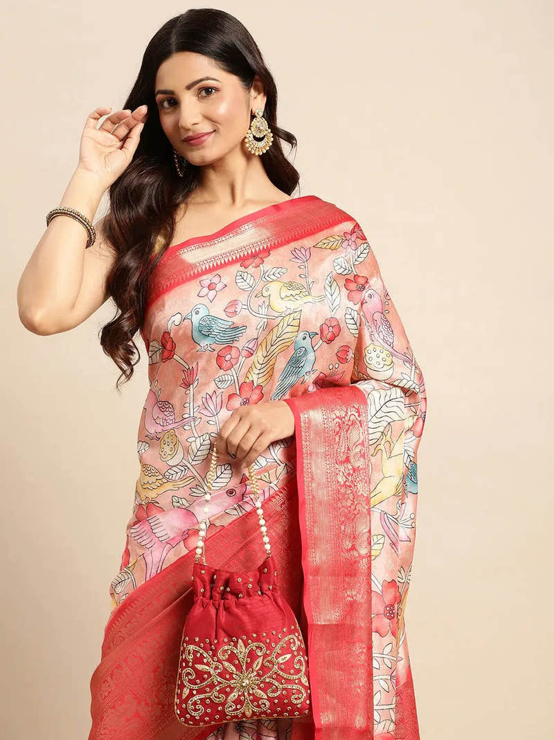Ivory Muted Kalamkari Pattu Banarasi Saree