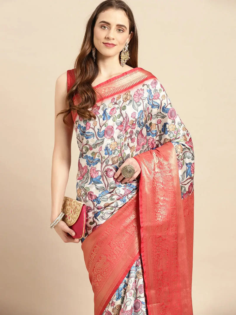 Kalamkari Pattu Banarasi Silk Saree 