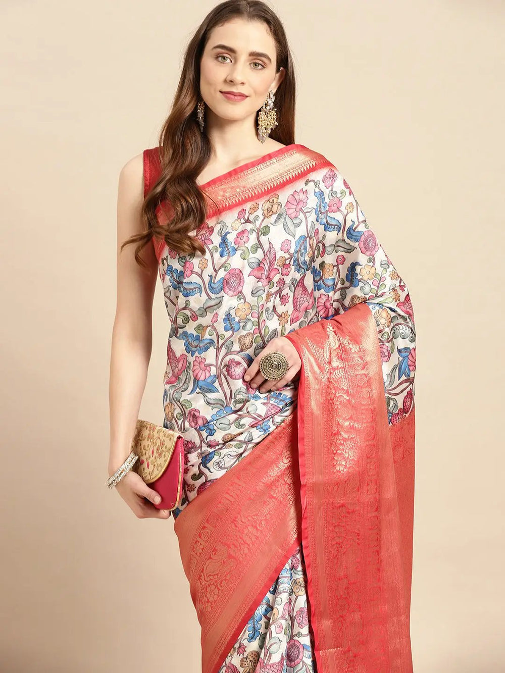 Kalamkari Pattu Banarasi Silk Saree 
