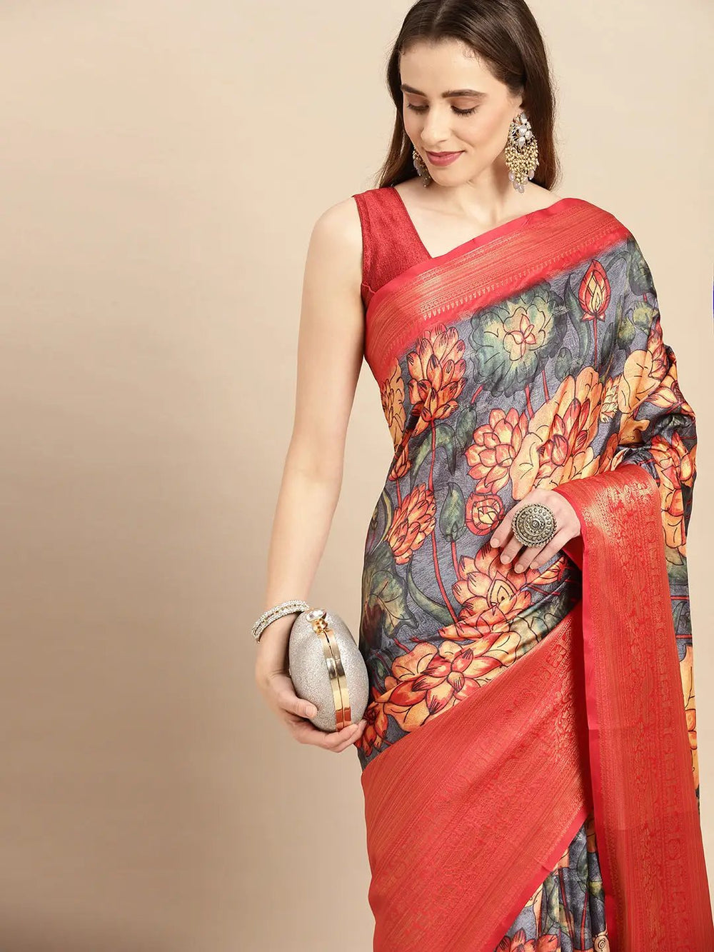 Kalamkari Pattu Banarasi Silk Saree 