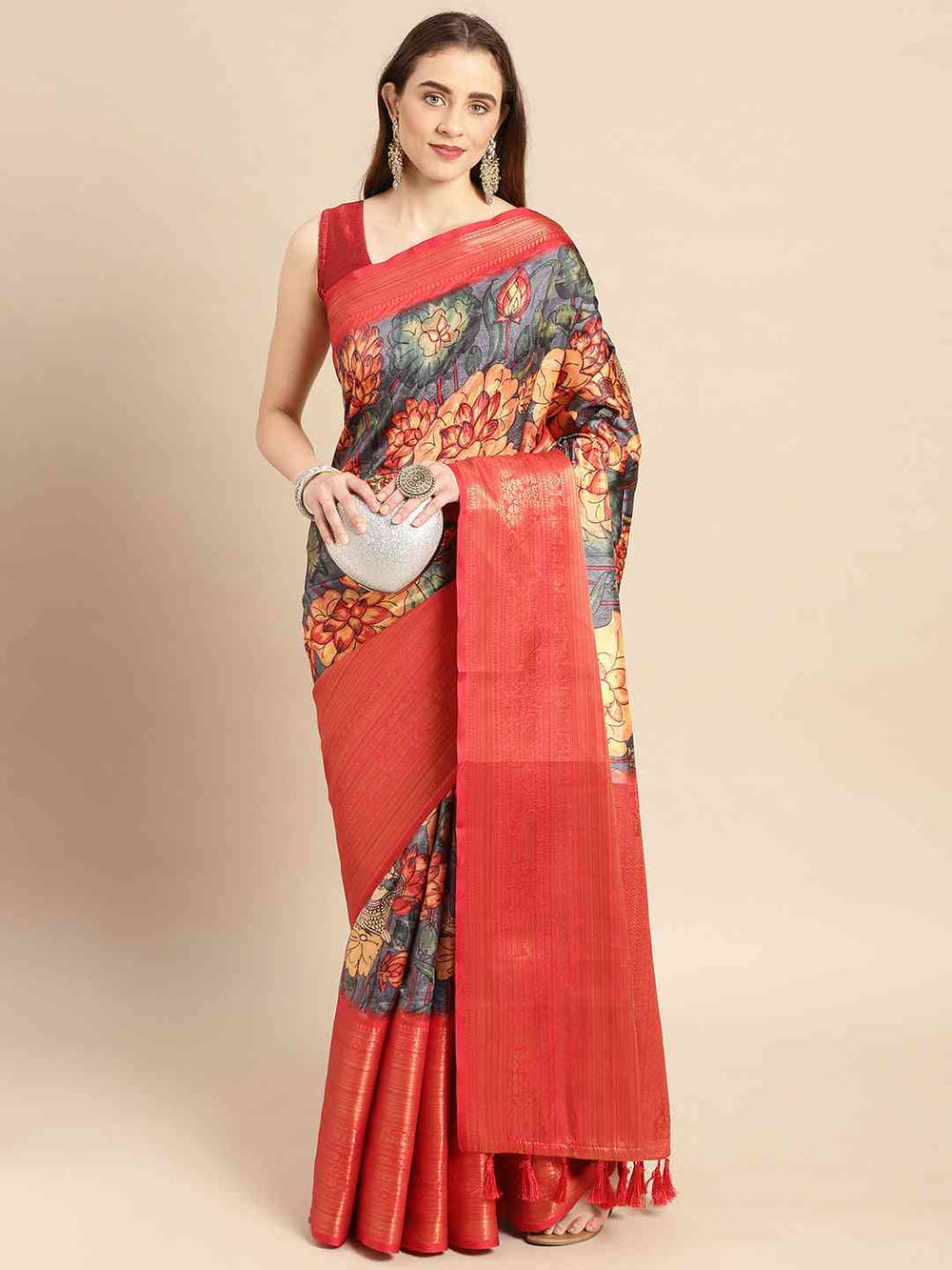 Kalamkari Pattu Banarasi Silk Saree 