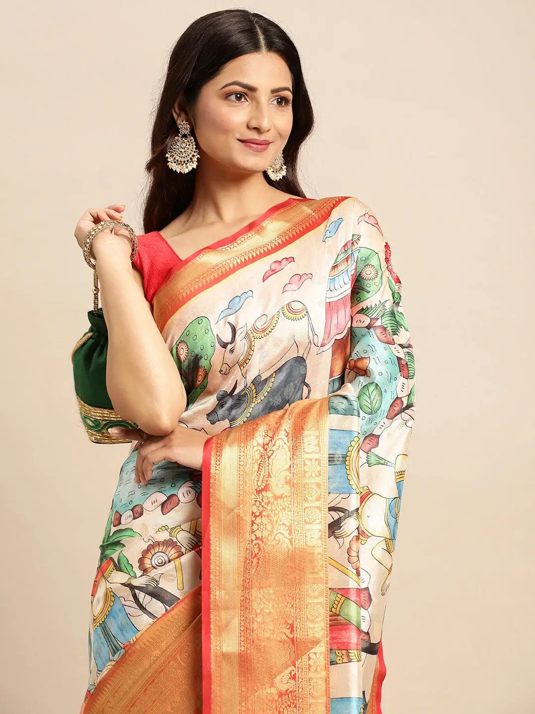 Kalamkari Pattu Banarasi Silk Saree 